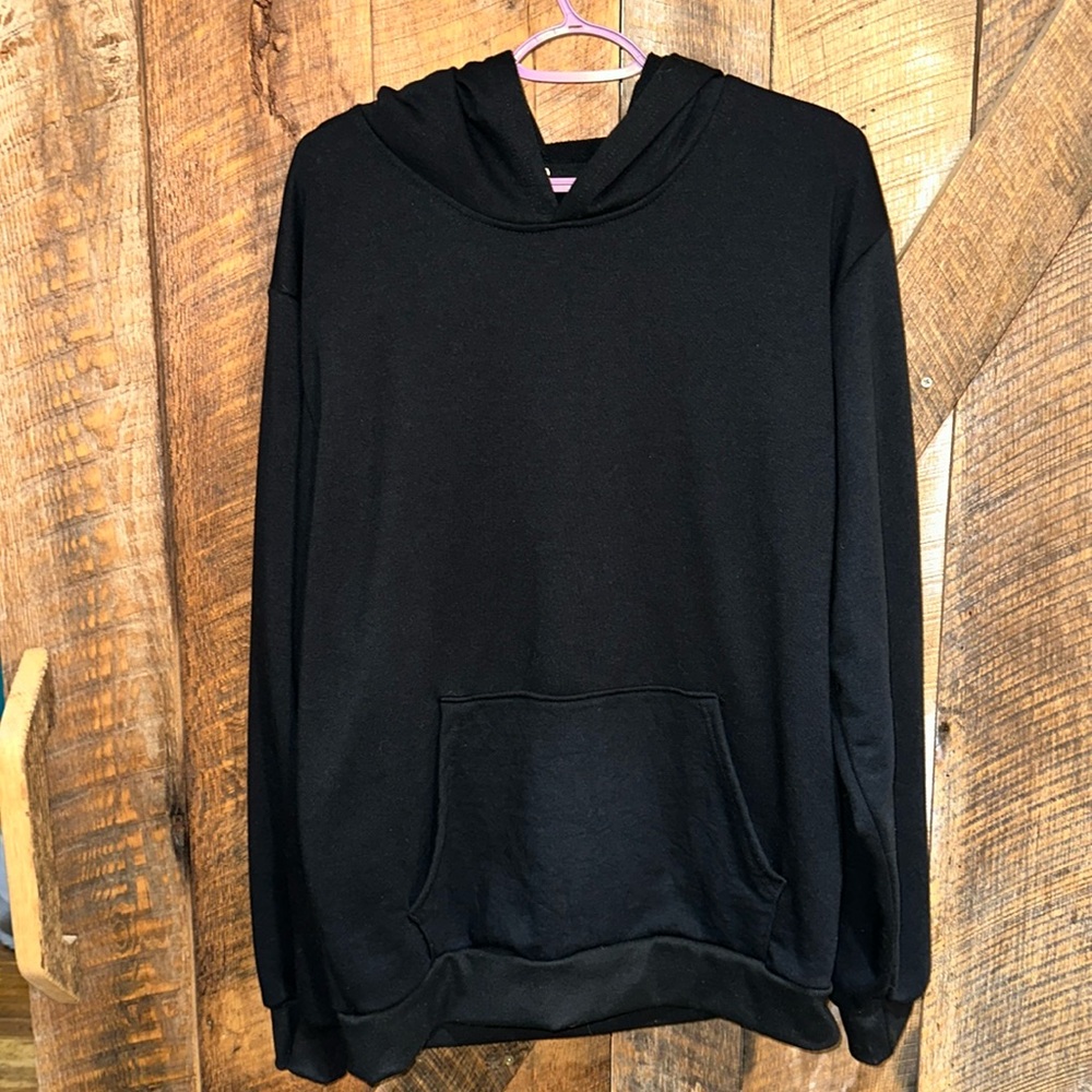 HeyKeson Hooded Sweatshirt Black Size large screen printed sunset on back